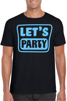 Bellatio Decorations Verkleed T-shirt voor heren - lets party - zwart - glitter blauw - carnaval/themafeest 2XL