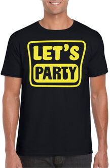 Bellatio Decorations Verkleed T-shirt voor heren - lets party - zwart - glitter geel - carnaval/themafeest 2XL