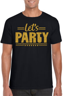 Bellatio Decorations Verkleed T-shirt voor heren - lets party - zwart - glitter goud - carnaval/themafeest 2XL