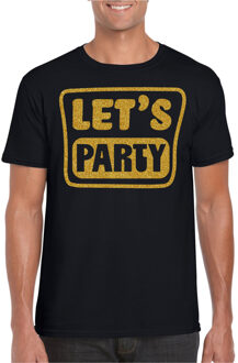 Bellatio Decorations Verkleed T-shirt voor heren - lets party - zwart - glitter goud - carnaval/themafeest 2XL