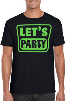 Bellatio Decorations Verkleed T-shirt voor heren - lets party - zwart - glitter groen - carnaval/themafeest 2XL