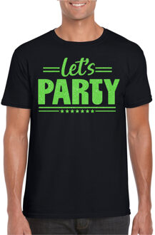 Bellatio Decorations Verkleed T-shirt voor heren - lets party - zwart - glitter groen - carnaval/themafeest