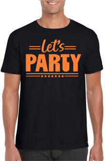 Bellatio Decorations Verkleed T-shirt voor heren - lets party - zwart - glitter oranje - carnaval/themafeest 2XL