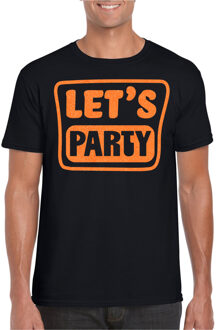 Bellatio Decorations Verkleed T-shirt voor heren - lets party - zwart - glitter oranje - carnaval/themafeest 2XL