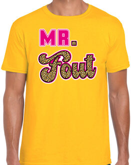 Bellatio Decorations verkleed t-shirt voor heren - Mr. Fout met panterprint - geel/roze - carnaval 2XL