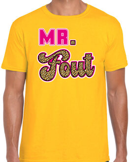Bellatio Decorations Verkleed t-shirt voor heren - Mr. Fout met panterprint - geel/roze - carnaval