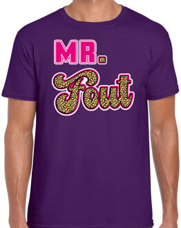 Bellatio Decorations verkleed t-shirt voor heren - Mr. Fout met panterprint - paars/roze - carnaval 2XL