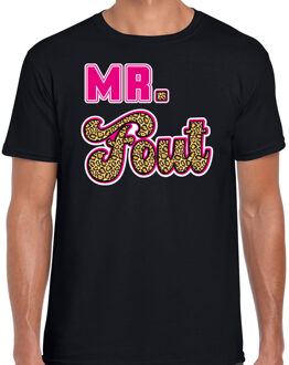 Bellatio Decorations verkleed t-shirt voor heren - Mr. Fout met panterprint - zwart/roze - carnaval 2XL