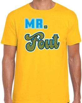 Bellatio Decorations verkleed t-shirt voor heren - Mr. Fout met pauwenprint - geel/blauw - carnaval 2XL