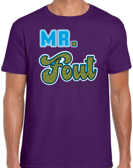 Bellatio Decorations verkleed t-shirt voor heren - Mr. Fout met pauwenprint - paars/blauw - carnaval 2XL