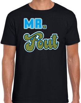 Bellatio Decorations verkleed t-shirt voor heren - Mr. Fout met pauwenprint - zwart/blauw - carnaval 2XL