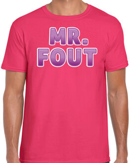 Bellatio Decorations verkleed t-shirt voor heren - Mr. Fout - roze/paars - carnaval 2XL