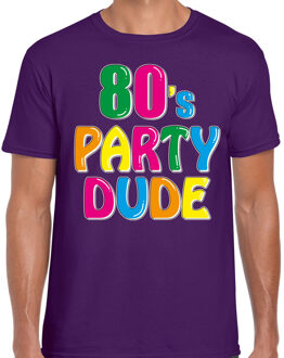 Bellatio Decorations Verkleed T-shirt voor heren - paars - 80s party dude - Jaren tachtig / Disco themafeest S