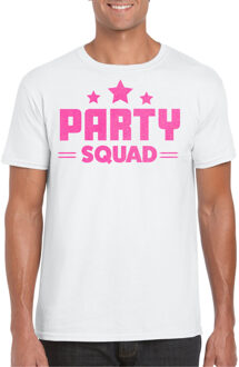 Bellatio Decorations Verkleed T-shirt voor heren - party squad - wit - roze glitter - carnaval 2XL