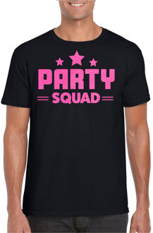 Bellatio Decorations Verkleed T-shirt voor heren - party squad - zwart - roze glitter - carnaval 2XL