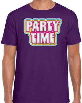 Bellatio Decorations Verkleed T-shirt voor heren - party time - paars - foute party - carnaval/themafeest XL