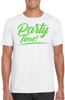 Bellatio Decorations Verkleed T-shirt voor heren - party time - wit - groen glitter - carnaval 2XL