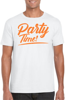 Bellatio Decorations Verkleed T-shirt voor heren - party time - wit - oranje glitter - carnaval/themafeest