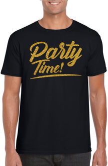 Bellatio Decorations Verkleed T-shirt voor heren - party time - zwart - goud glitter - carnaval 2XL