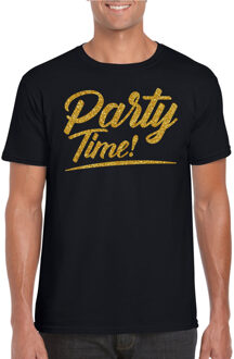 Bellatio Decorations Verkleed T-shirt voor heren - party time - zwart - goud glitter - carnaval/themafeest Goudkleurig