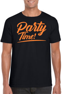 Bellatio Decorations Verkleed T-shirt voor heren - party time - zwart - oranje glitter - carnaval 2XL