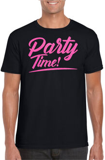 Bellatio Decorations Verkleed T-shirt voor heren - party time - zwart - roze glitter - carnaval 2XL