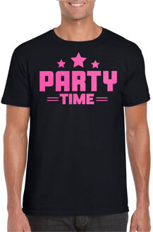 Bellatio Decorations Verkleed T-shirt voor heren - party time - zwart - roze glitter - carnaval 2XL