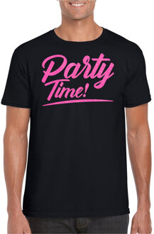 Bellatio Decorations Verkleed T-shirt voor heren - party time - zwart - roze glitter - carnaval/themafeest