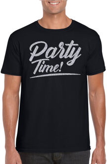 Bellatio Decorations Verkleed T-shirt voor heren - party time - zwart - zilver glitter - carnaval L