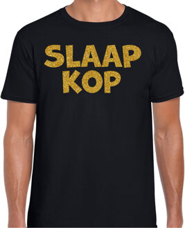 Bellatio Decorations Verkleed T-shirt voor heren - slaap kop - pyjama party - zwart - glitter goud - themafeest Goudkleurig