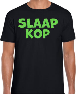 Bellatio Decorations Verkleed T-shirt voor heren - slaap kop - pyjama party - zwart - glitter groen - themafeest 2XL