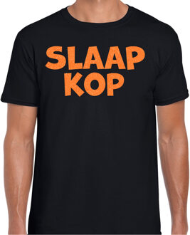 Bellatio Decorations Verkleed T-shirt voor heren - slaap kop - pyjama party - zwart - glitter oranje - themafeest 2XL