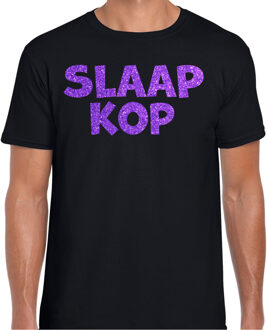 Bellatio Decorations Verkleed T-shirt voor heren - slaap kop - pyjama party - zwart - glitter paars - themafeest 2XL