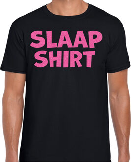 Bellatio Decorations Verkleed T-shirt voor heren - slaap shirt - pyjama shirt - zwart - glitter roze - themafeest 2XL