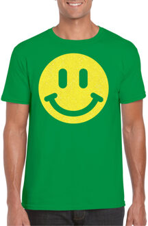 Bellatio Decorations Verkleed T-shirt voor heren - Smile Emoticon - groen - carnaval/foute party - feestkleding S