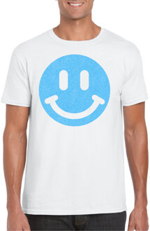 Bellatio Decorations Verkleed T-shirt voor heren - Smile Emoticon - wit - carnaval/foute party - feestkleding M