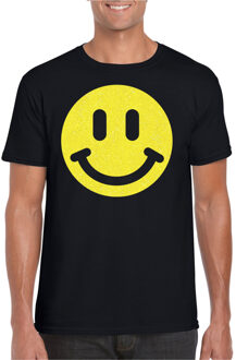 Bellatio Decorations Verkleed T-shirt voor heren - Smile Emoticon - zwart - carnaval/foute party - feestkleding
