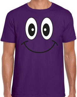 Bellatio Decorations Verkleed T-shirt voor heren - smiley - paars - carnaval - feestkleding 2XL