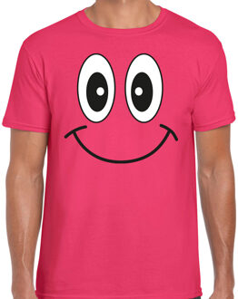 Bellatio Decorations Verkleed T-shirt voor heren - smiley - roze - carnaval - feestkleding 2XL