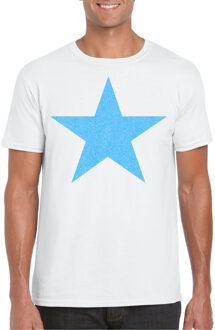 Bellatio Decorations Verkleed T-shirt voor heren - ster - wit - blauw glitter - carnaval/themafeest 2XL