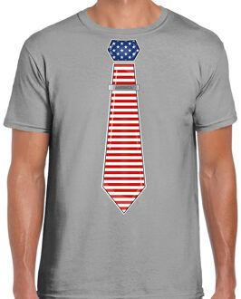 Bellatio Decorations Verkleed T-shirt voor heren - stropdas Amerika - grijs - supporter - themafeest