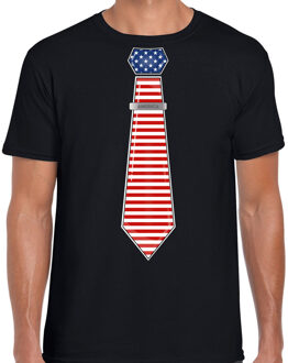 Bellatio Decorations Verkleed T-shirt voor heren - stropdas Amerika - zwart - supporter - themafeest XL