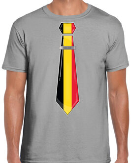 Bellatio Decorations Verkleed T-shirt voor heren - stropdas Belgie - grijs - supporter - themafeest L