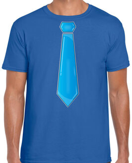 Bellatio Decorations Verkleed t-shirt voor heren - stropdas blauw - blauw - carnaval - foute party - verkleedshirt