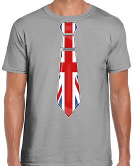 Bellatio Decorations Verkleed T-shirt voor heren - stropdas Engeland - grijs - supporter - themafeest