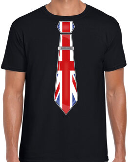 Bellatio Decorations Verkleed T-shirt voor heren - stropdas Engeland - zwart - supporter - themafeest