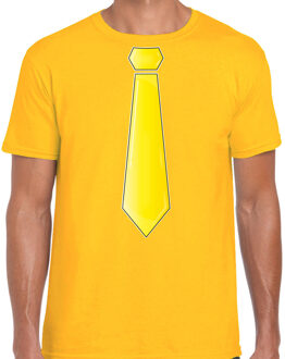 Bellatio Decorations Verkleed t-shirt voor heren - stropdas geel - geel - carnaval - foute party - verkleedshirt