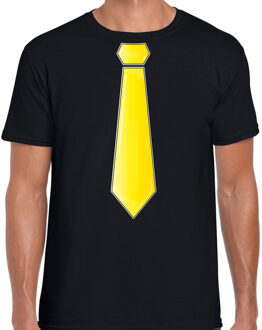 Bellatio Decorations Verkleed t-shirt voor heren - stropdas geel - zwart - carnaval - foute party - verkleedshirt
