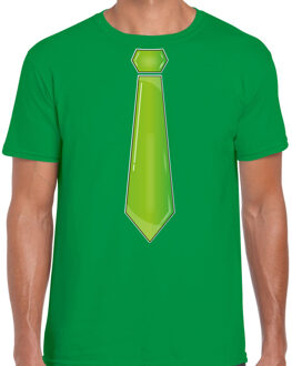 Bellatio Decorations Verkleed t-shirt voor heren - stropdas groen - groen - carnaval - foute party 2XL