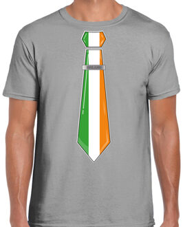 Bellatio Decorations Verkleed T-shirt voor heren - stropdas Ierland - grijs - supporter - themafeest S